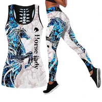 horse lady 3d print sleeveless summer vest for women plus size yoga tank tops leggings suit