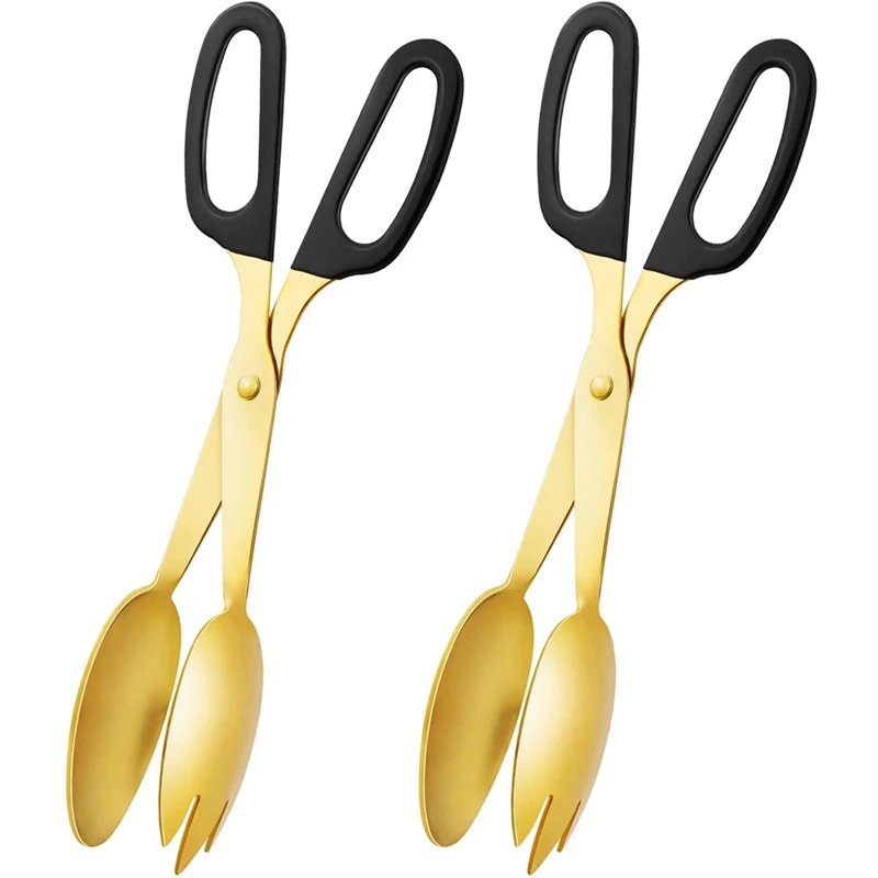 

AT14 2 Pack 10 Inch Gold Serving Tongs Gold Serving Utensils Salad Tongs Buffet Tongs Non-Slip & Easy Grip Stainless Steel