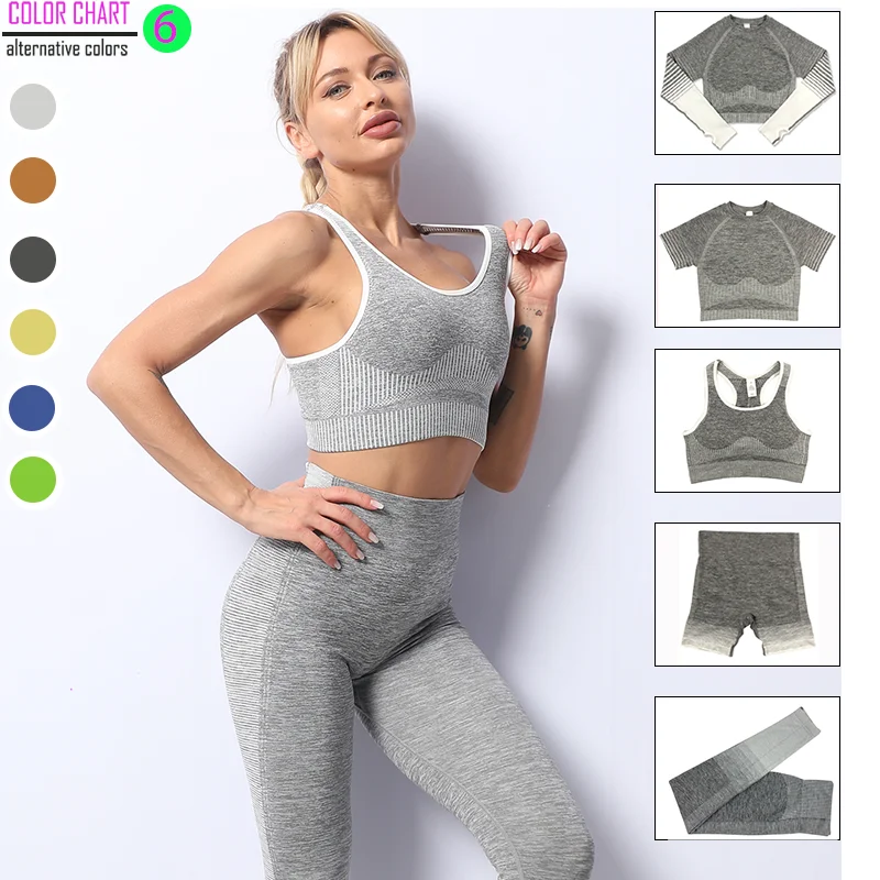 

Seamless Yoga suit women's fitness suit 2 / 3 / 5 piece Sweatshirt push up tights Sports Bra Top Long Sleeve women's sportswear