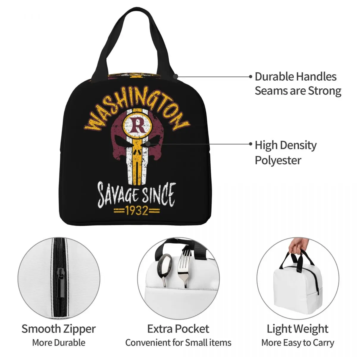Washington Pro Football Savage Skull 1932 Сумки для обеда Изолированная коробка бенто Сумка