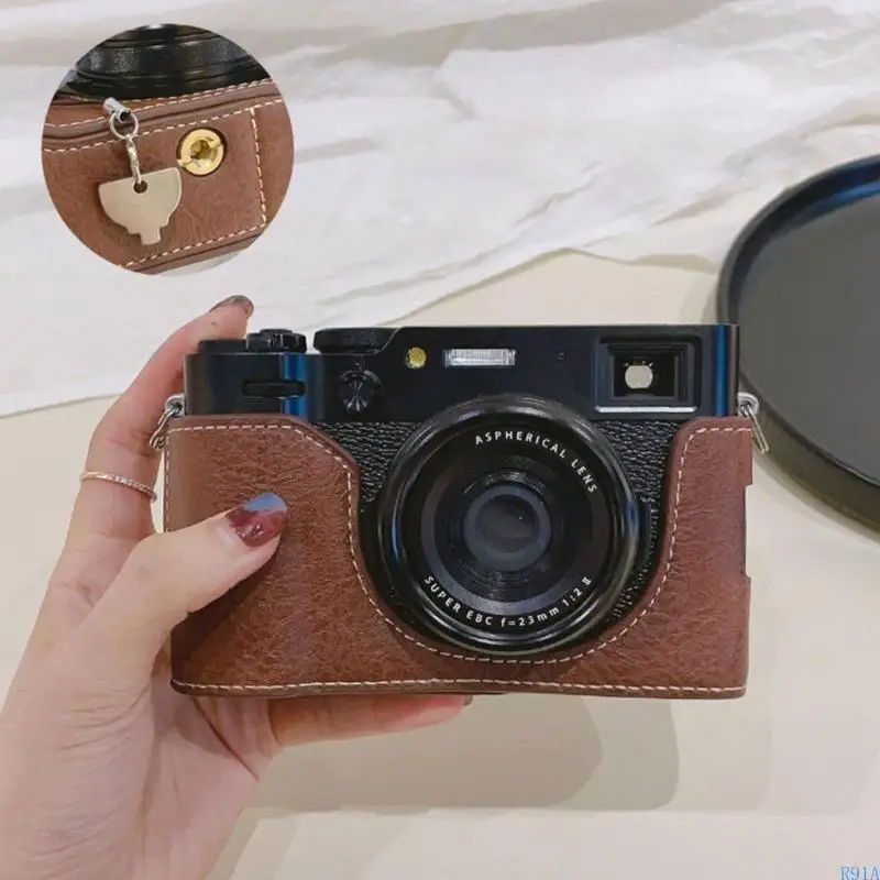 Фото R91A Элегантная кожаная мешка с кожаным краем для x100vi с бесшовным доступом к пуговицам и усиливает защиту №3