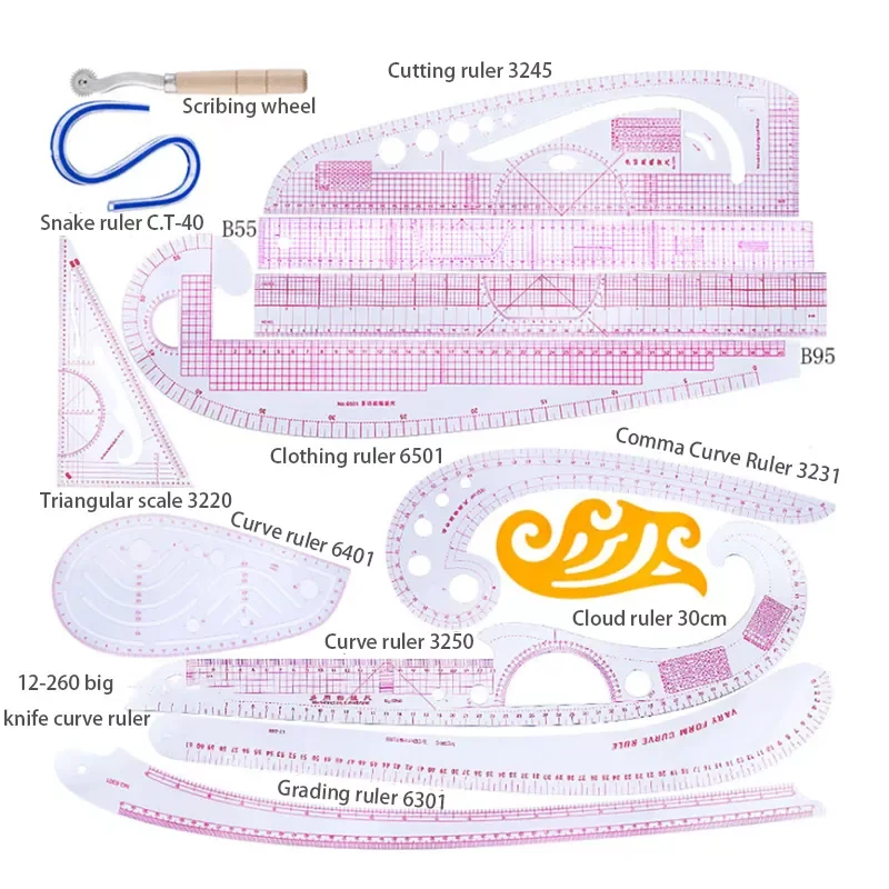

Линейка 13 шт./компл., Измерительный набор для шитья, линейка для рисования, рычаг, рулетка, французская кривая линейка для резки, инструменты ...