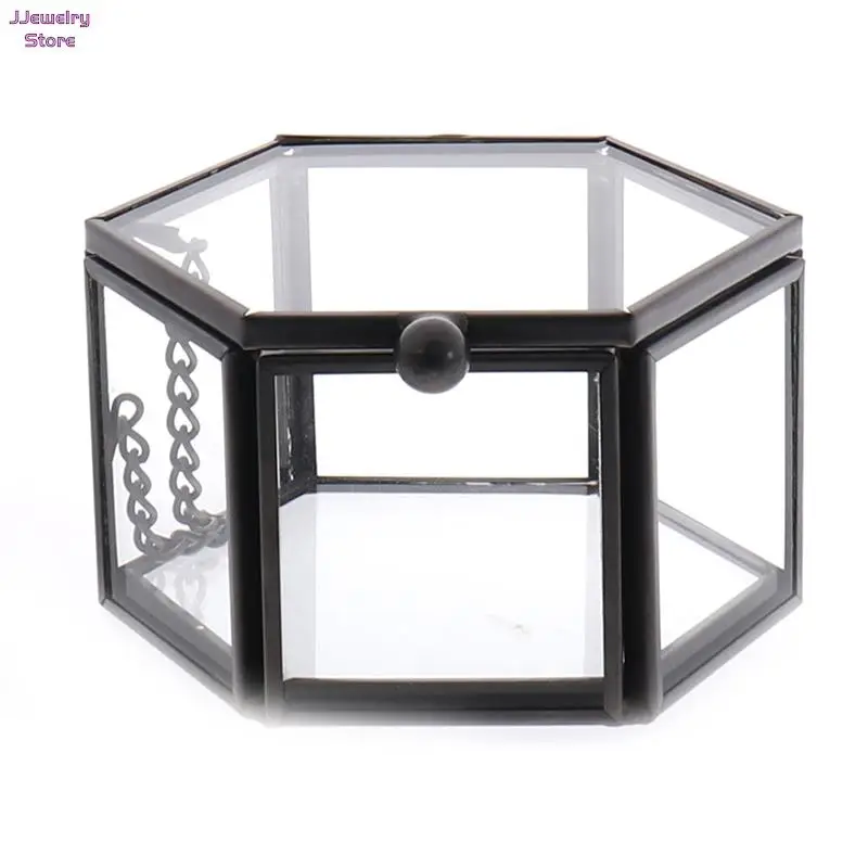 Transparent Jewelry Organizer Holder Tabletop Containe Hexagon Glass Ring Box Wedding Ring Box Geometric Clear Glass Jewelry Box images - 6