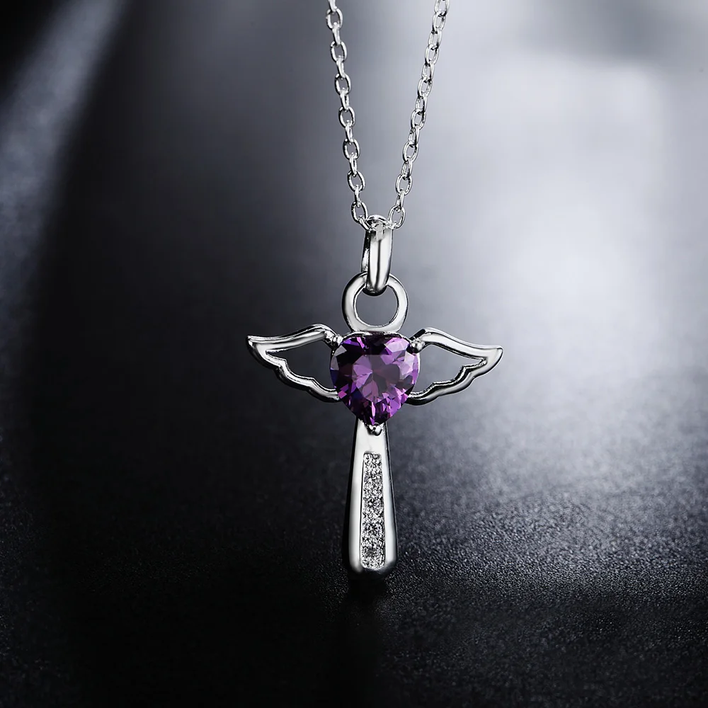 

925 Sterling Silver Necklace For Women luxury angel crystal cross pendants fashion party wedding accessories Jewelry gifts