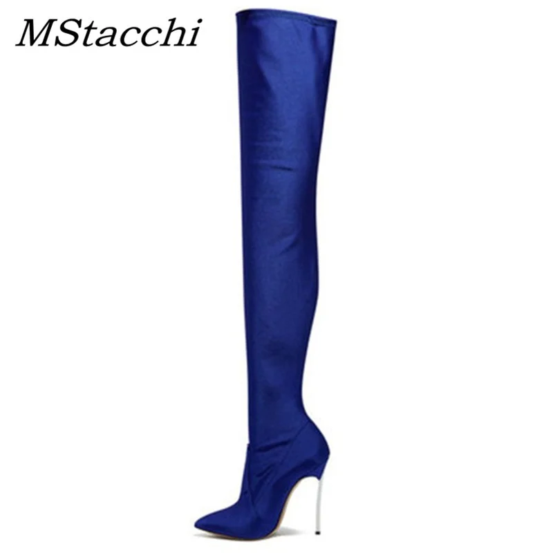 

New Women Sexy Over The Knee Boots Woman Pointed Toe Thin Heels Elastic Fabric Botas Mujer Autumn Winter Party Long Boots