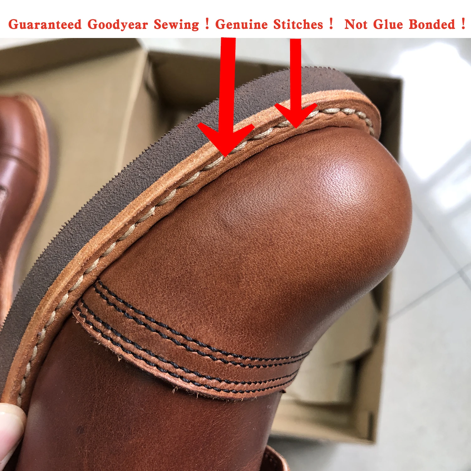 Прочные прочные рабочие ботинки Goodyear со шитьями в прочном стиле, натуральная кожа, мокасины 8111 красного цвета для мужчин, ботинки Midcut (art.: 3920b481c8dd5) - 3920b481c8dd5