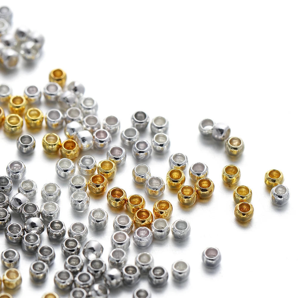 

100pcs Silver Gold Colors Crimp End Beads 1.2-3mm Round Stopper Spacer Beads DIY Necklace Jewelry Making Accessories