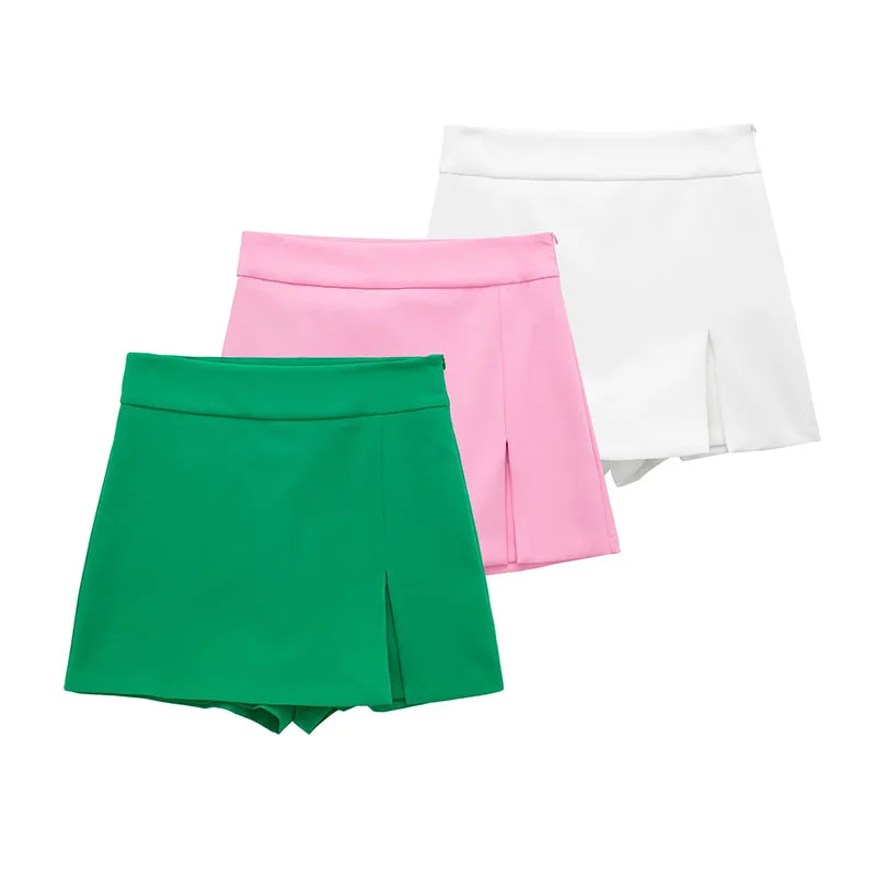 ZATRHMBM 2022 Female Clothing New Fashion Side Slit Culottes Vintage High Waist Short Pants Side Zipper Summer Shorts For Women