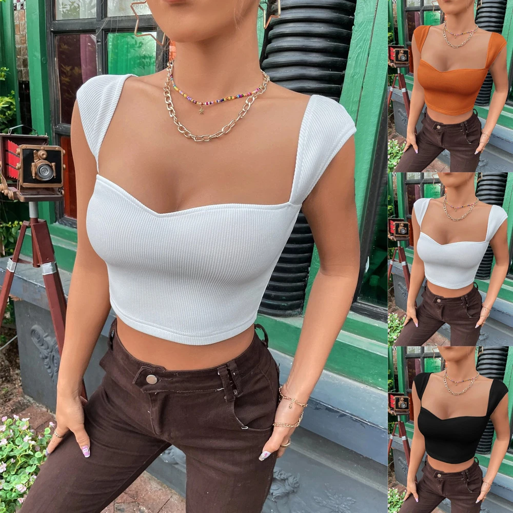 

2023 explosions ins online celebrity style slim square collar ultra-short sleeveless T-shirt vest ladies' top