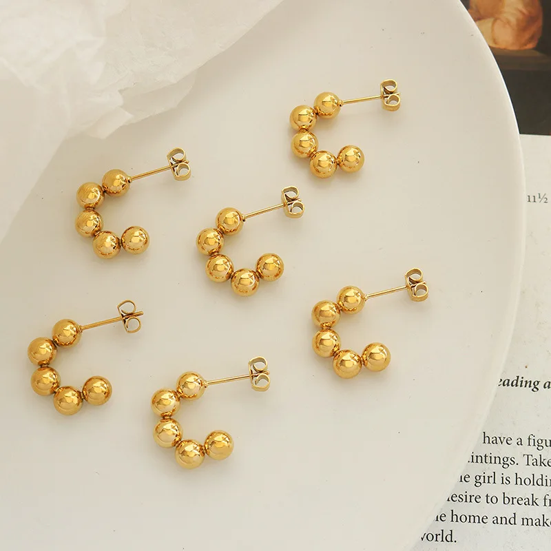 

Korean Fashion Simple Ins Cold Wind Titanium Steel Jewelry Splicing Steel Beads Unique Earrings For Women's Earring Do Not Fad