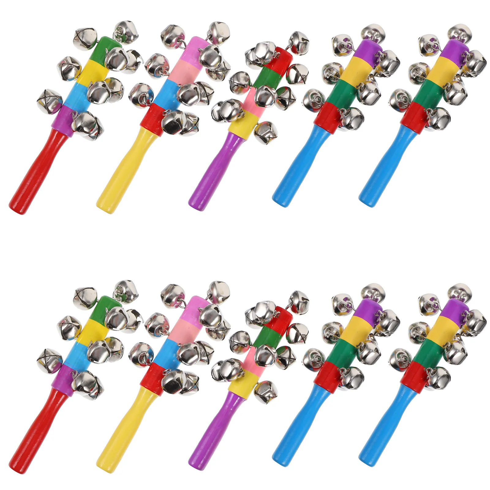 10pcs Wooden Rainbow Handle Creative Jingle Handle Bells Bell Musical Toy