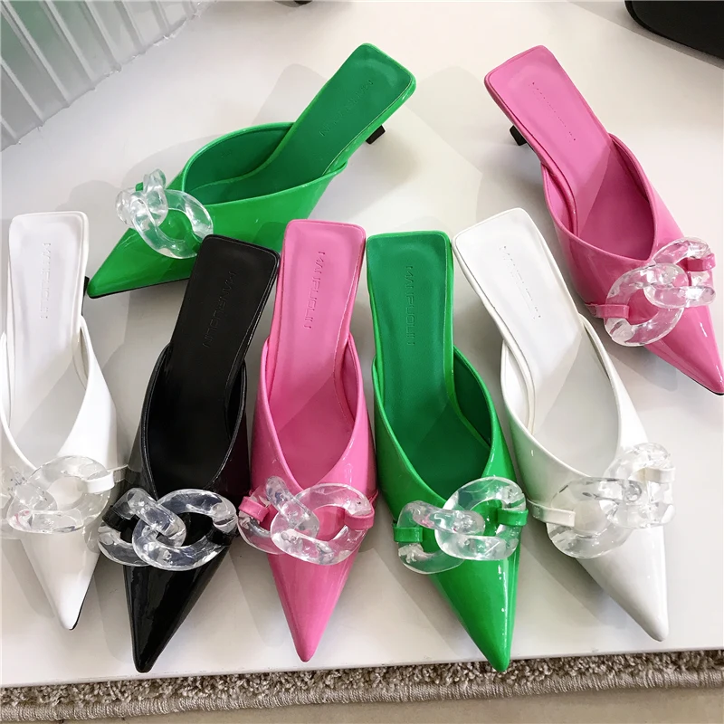 

Женские мюли без застежки, зеленые туфли на низком тонком каблуке, с острым носком, без застежки, лето 2022