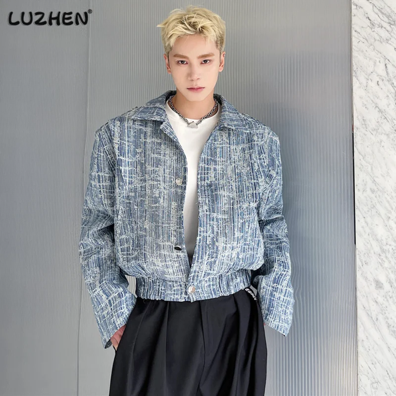 

LUZHEN 2023 Fashion Washed Pad Shoulder Casual Jacket Men's Autumn Trendy Elegant Korean Short Coat Luxury High Street B3329a
