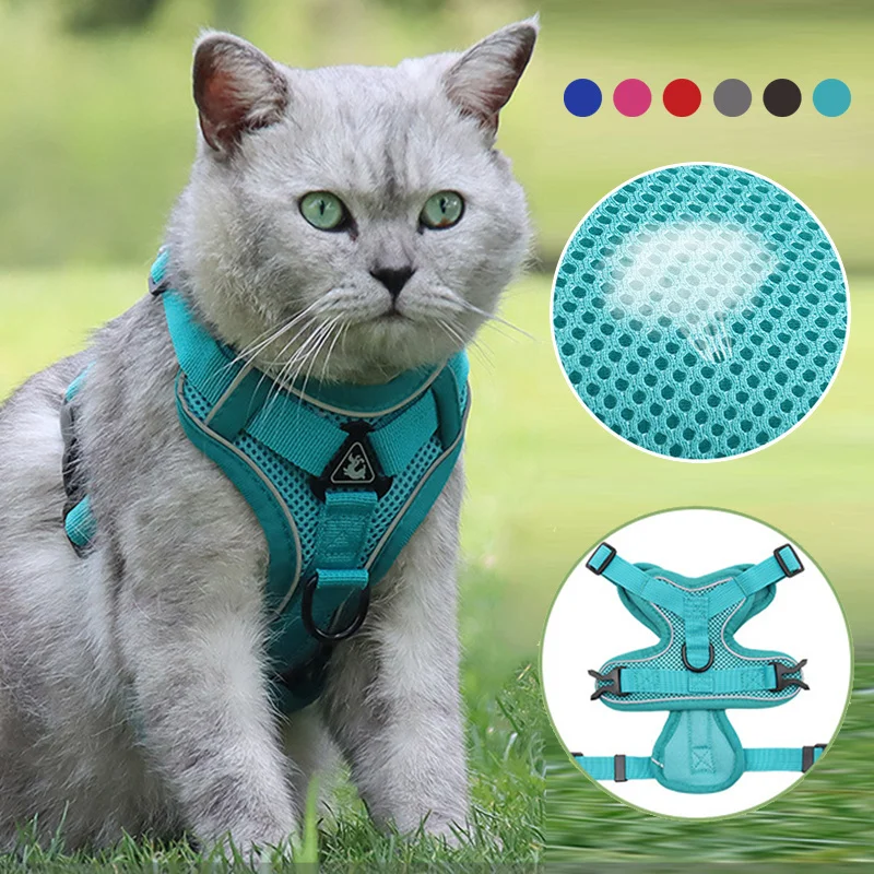 Mesh Cat Collar Harness Escape Proof Adjustable Pet Chest Strap Reflective Polyester Dog Collar and Leash Set Kitten Accessories