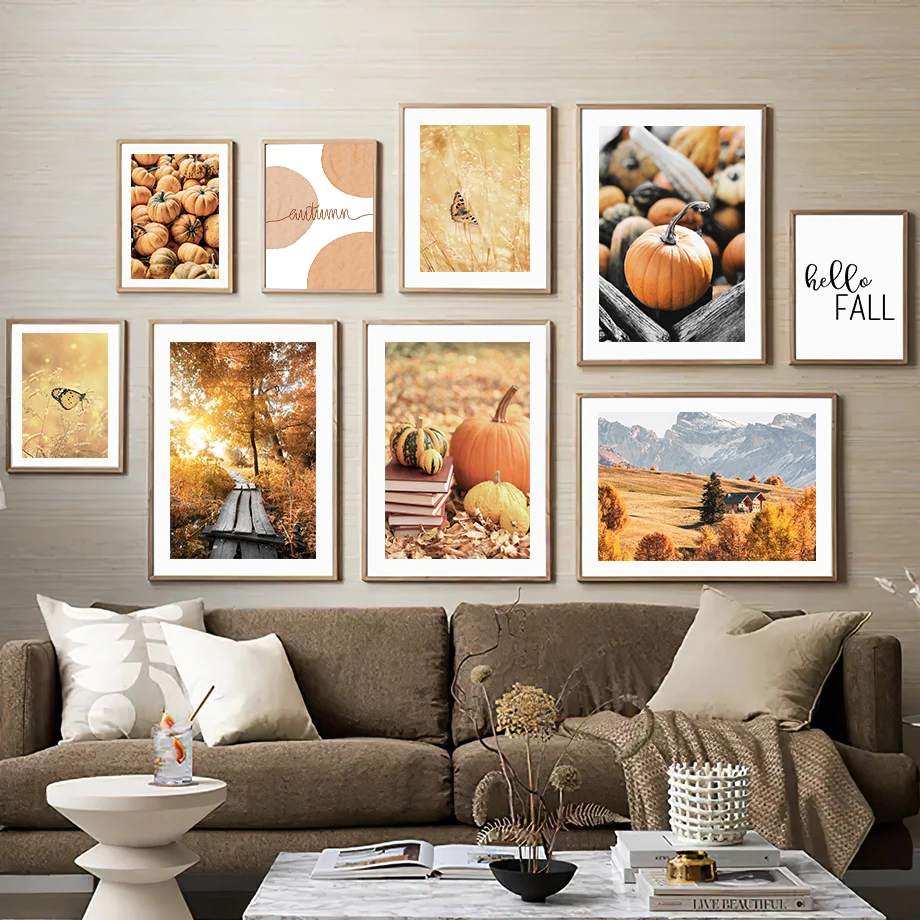 

Autumn Field Butterfly Pumpkin Posters Wall Art Canvas Painting Nordic Posters And Prints Pictures For Living Room Home Decor