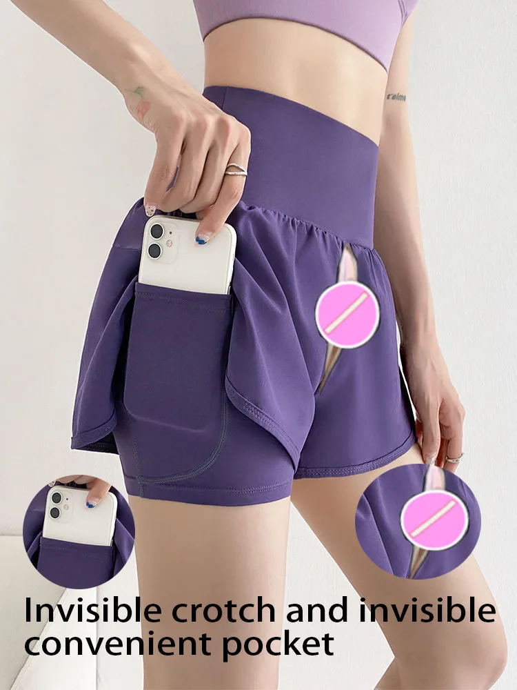 Sports Shorts Women's Summer Thin Invisible Open Crotch Sexy Yoga Short Women's Fitness Double Layer Shorts High Waist Yoga Pant