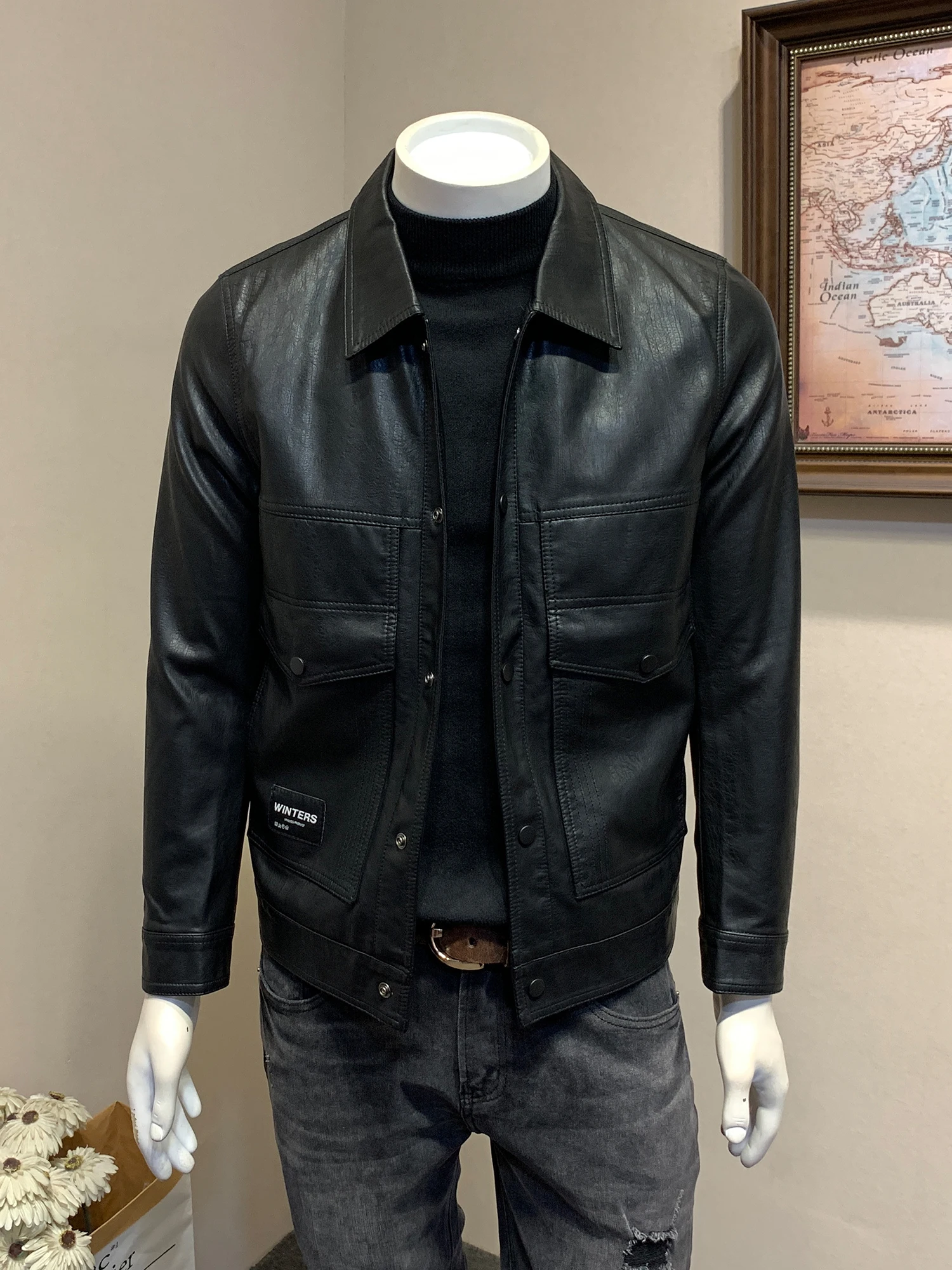 Кожаное пальто Guzai мужская весенне-осенне-зимняя куртка-карго из искусственной