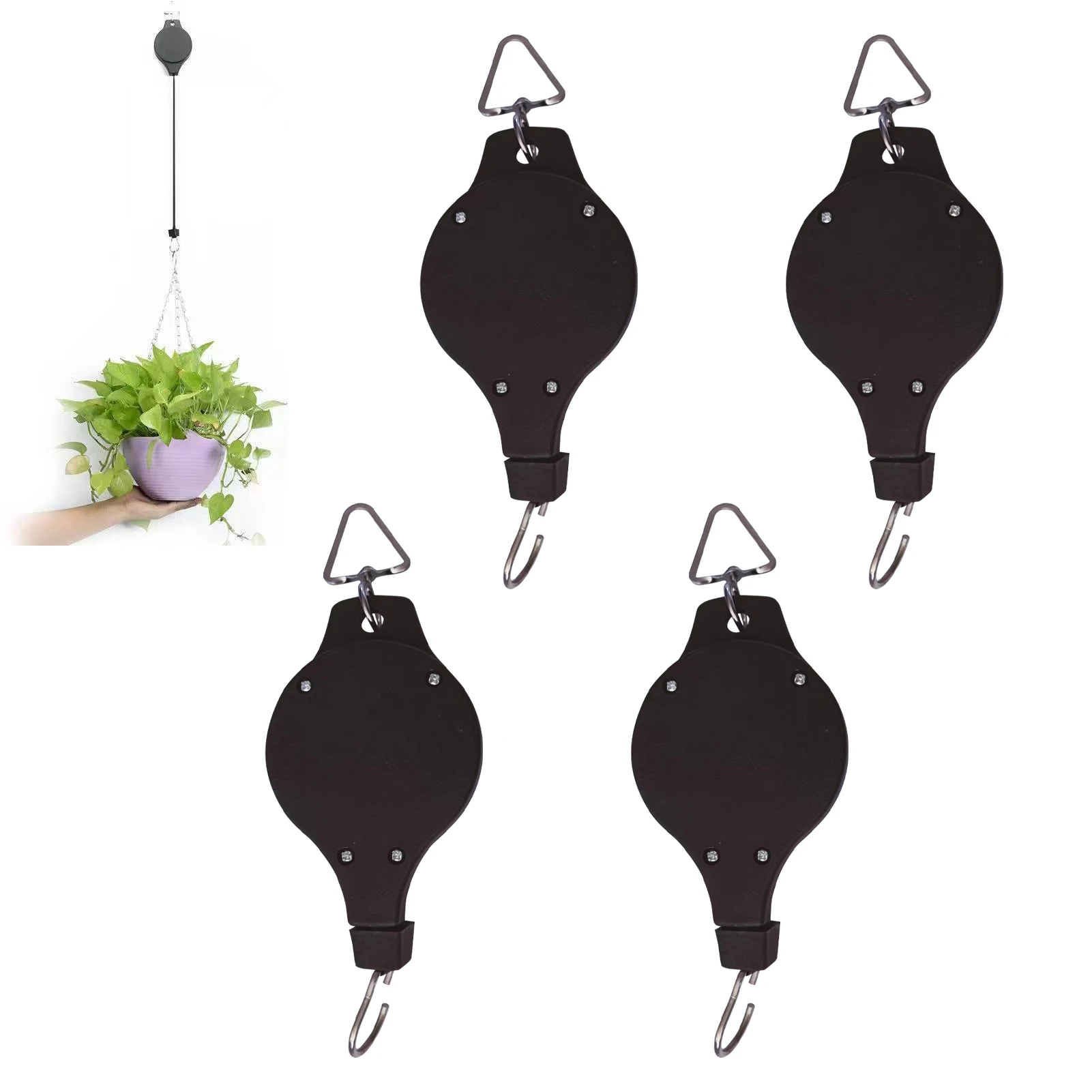 

4pcs Plant Pulley Hanger Pot Adjustable Retractable Flower Basket Home Ceiling