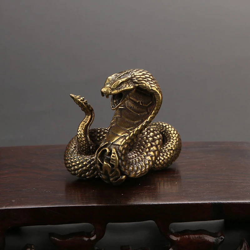 

Antique Bronze Cobra Statue Ornament Zodiac Snake Miniature Figurines Copper Desktop Decoration Tea Pets Decor Accessories Craft