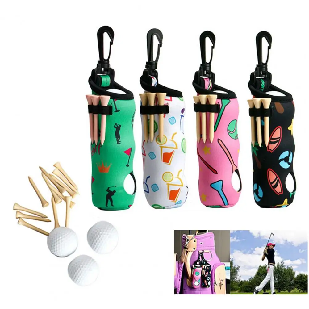 

1Set Golf Pouch Storage Bag Large Capacity High Elasticity Clasp Tightly Neoprene Print Ball Tee Design Golf Ball Carry Bag