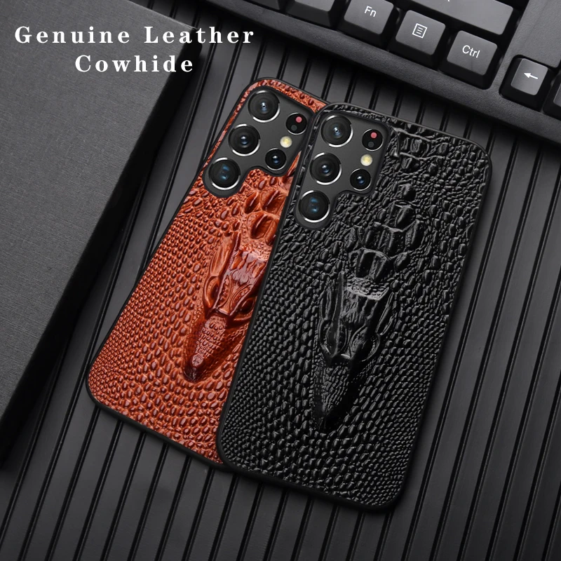 

leather crocodile head phone case For Samsung Galaxy S22 S21 S23 ultra S20FE S10E S9 S8plus note 20ultra A73 A72 A53 Back Cover