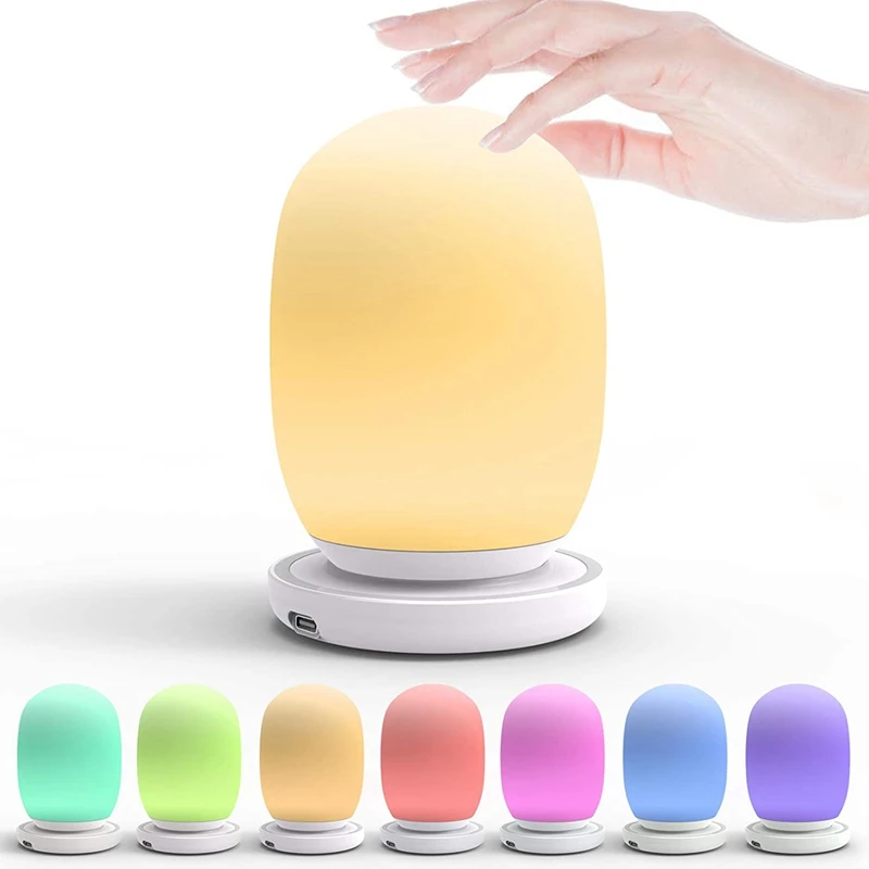 

Promotion! Contact Night Light, RGB Color Changing And Dimmable Warm White Bedside LED Lamp, Rechargeable & Timer Setting Baby