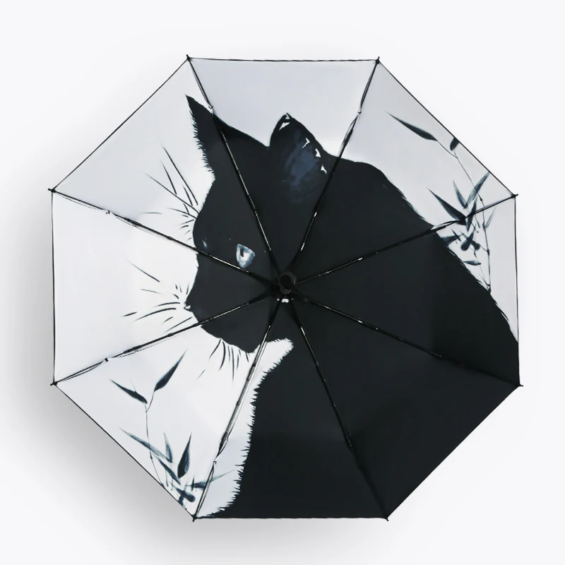 

Black Coating Sun Umbrellas Women Manual Rain Parasol Folding Anti-UV Sunscreen Paraguas Travel Sombrilla Cat Pattern Umbrella