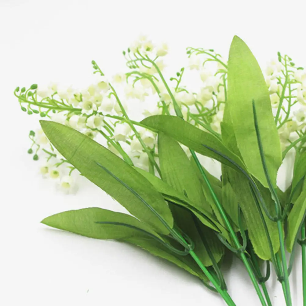 Фото Искусственный букет из 2-х имитаций ландышей (Convallaria Majalis) с 7 ветками для свадебного декора, украшения дома, праздничных мероприятий, зеленый №2