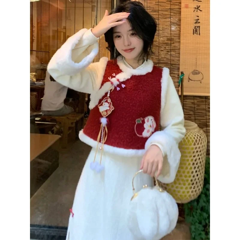 Xgoth комплект платьев в китайском стиле с воротником-стойкой и разрезом