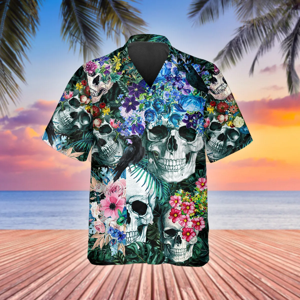 Summer Sugar Skull 3D All Over Printed Hawaiian Shirt Men's For Women's Harajuku Casual Shirt Unisex