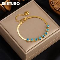 dieyuro 316l stainless steel blue eye pattern bracelet for women 2022 fashion girls gold color wrist jewelry party gifts bijoux
