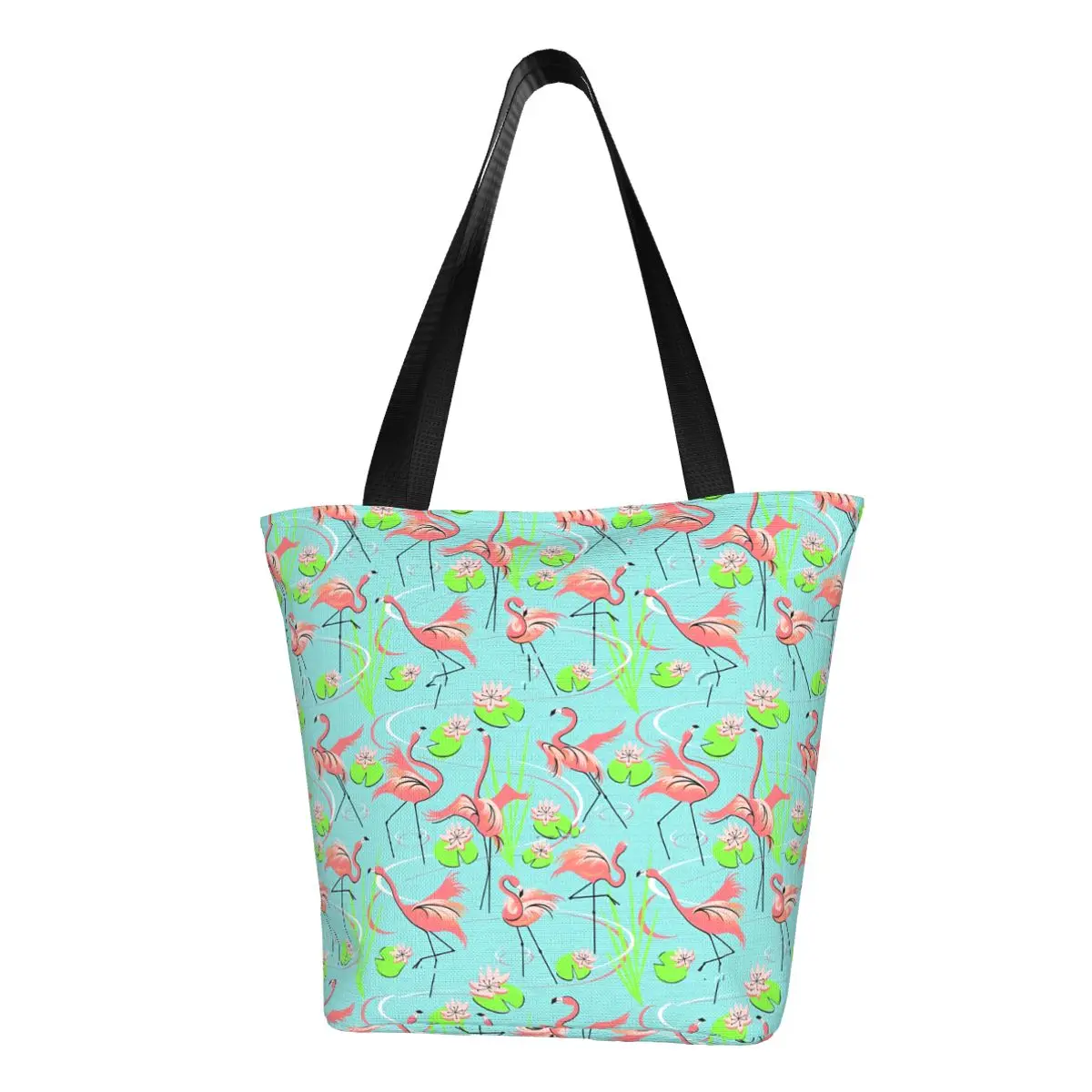 

Tropical Birds Shopper Bag Flamingo Fandango Outdoor Handbags Student Print Shoulder Bag Vintage Polyester Tote Bag