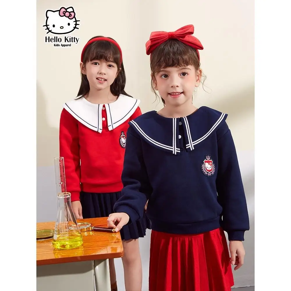 

Hello Kitty Cartoon Children's Sweater Fashion Autumn / Winter New Girls Plus Velvet Warm Round Neck Cotton Big Kids Sweatshirt