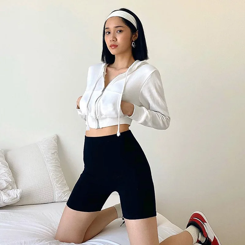 

Однотонные белые кроп-топы Y2k, толстовки на молнии, куртки, женские свитшоты, пальто, уличная одежда, черный, серый укороченный худи на молнии...