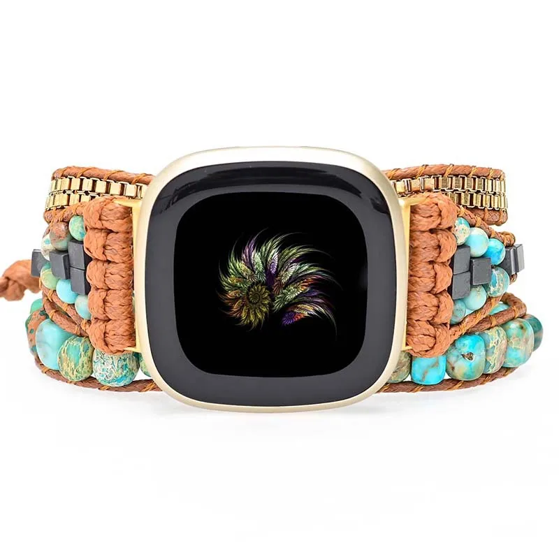 Natural Turquoise Beads Gemstone Bracelet Strap For Fitbit Versa 1 2 3 4 Band Watchband For Fitbit Versa Lite/Fitbit Sense Strap