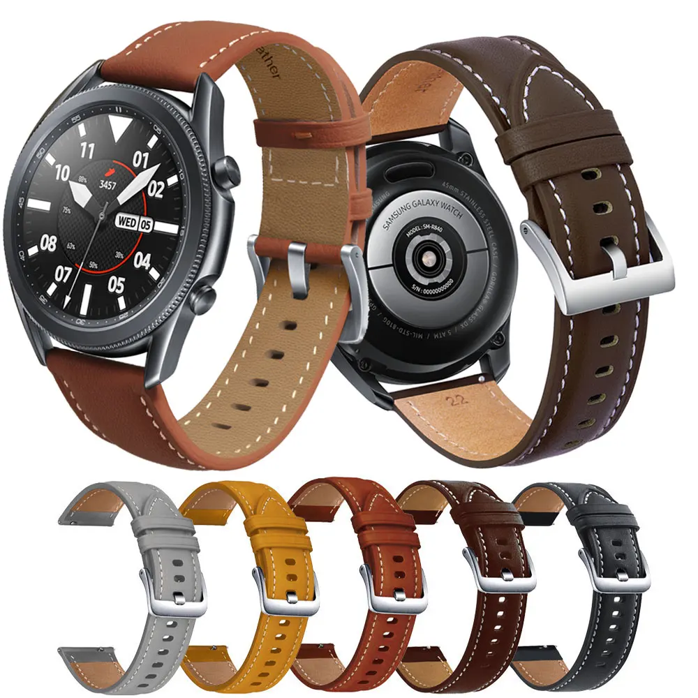Ремешок кожаный для наручных часов браслет Samsung Galaxy Watch 3 41 мм/45 мм Gear S2 S3 Classic 20 22 -