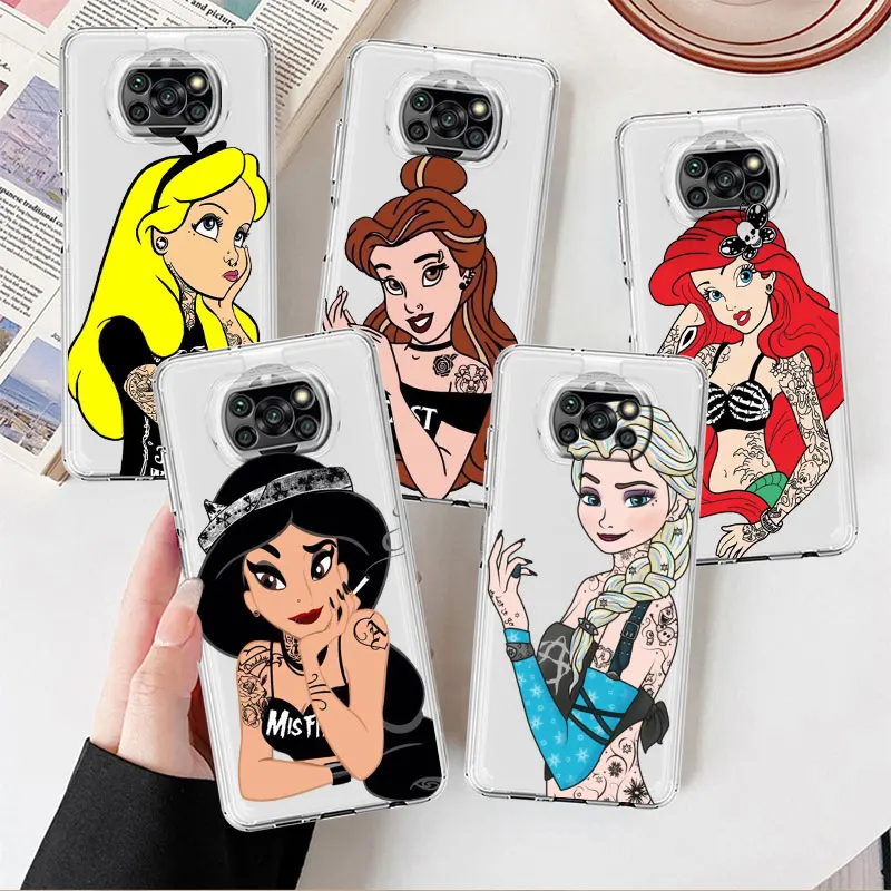

Clear Case For Xiaomi Mi Poco X3 NFC M3 Pro F3 F1 11 Lite 12 Redmi Note 10 9S 8 7 9 Soft Phone Cover Tattoo Girl Princess