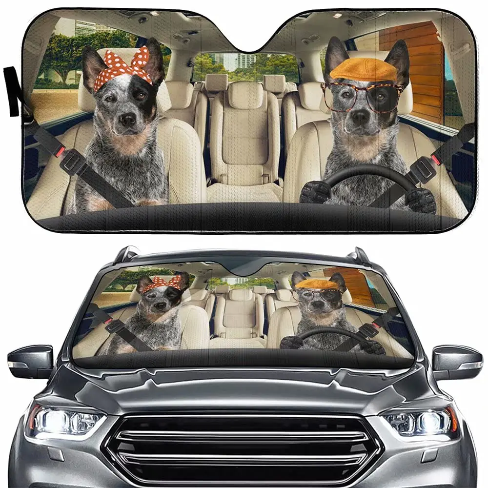 

Australian Cattle Dog Driver Car Sun Shade for Front Windshield,Funny Animal Curtain Sun Visor for Car Keep Your Vehicle Cool,UV