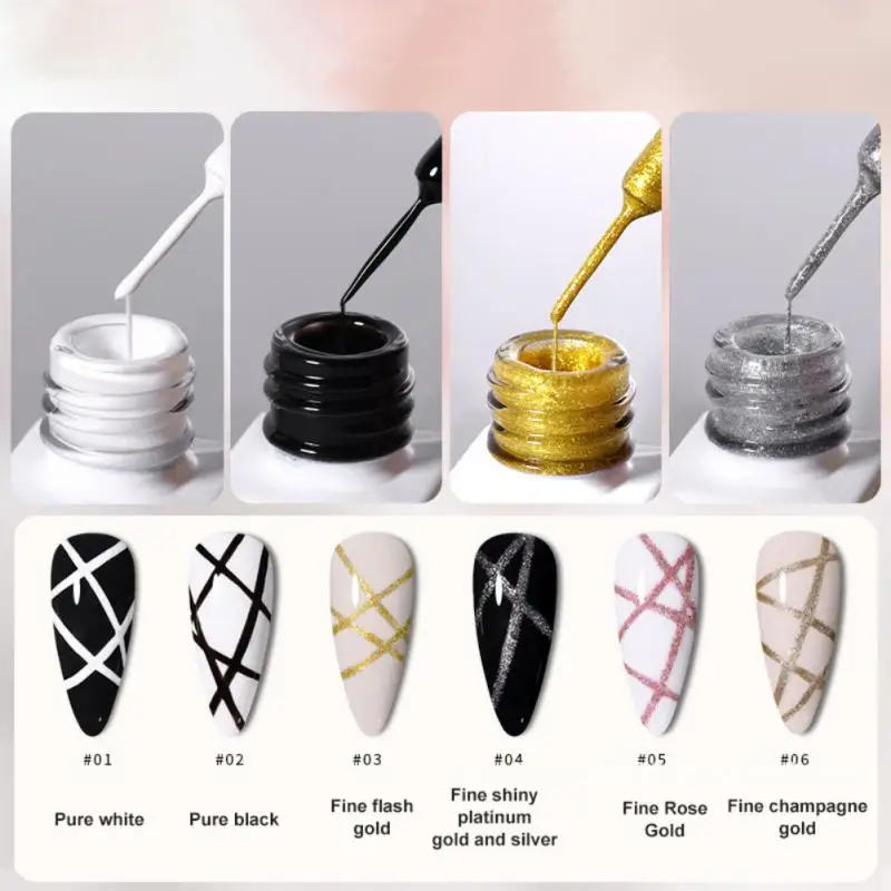 

6Colors Painting Gel Nail Art Pull Cord Glue Edge Painting Glue Nail Polish High Density Metal Gold Silver Flash Platinum Glue