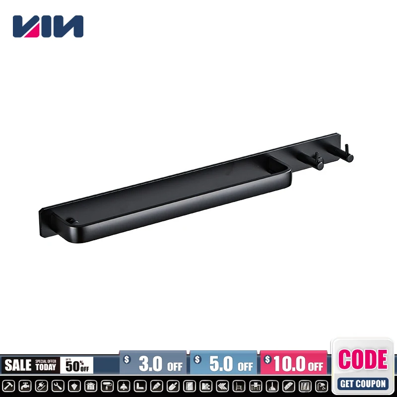 

No Punching Aluminum Black Bathroom Hardware Towel Bar With 2 Hooks Rack Toilet Paper Holder Robe Hook Toilet Accessories