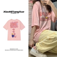 300 wearable kirby cotton summer cartoon printing round neck short sleeved loose star kirby casual t shirt anime couple tops