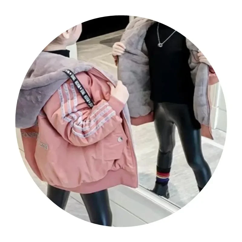 Пальто для девочек верхняя одежда оранжевая Красивая Утепленная зимняя с