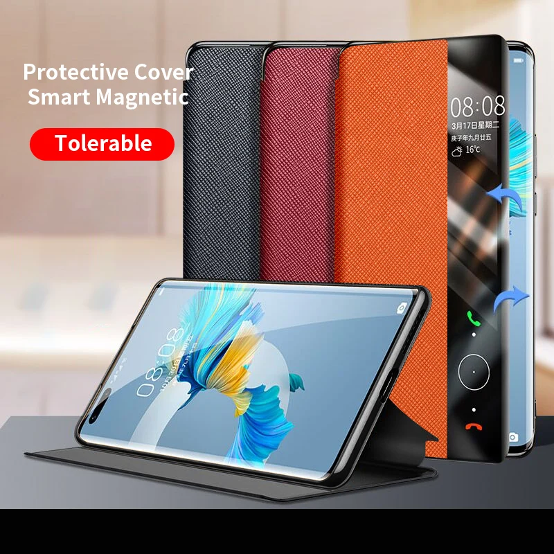 Original Leather Smart Flip Case for Huawei P60 P50 P40 Mate 50 40 30 Pro 50E 40E Designer Luxury Magnetic Book Back Cover