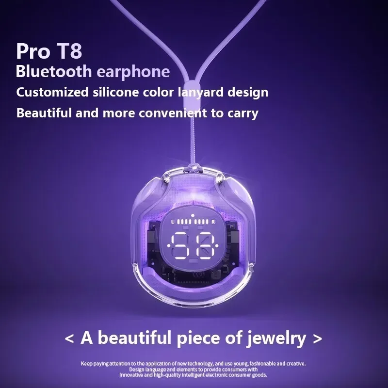 Фото T8 TWS Беспроводная Bluetooth-гарнитура Прозрачные наушники ENC Светодиодный цифровой дисплей Стереозвук Наушники для занятий спортом №4