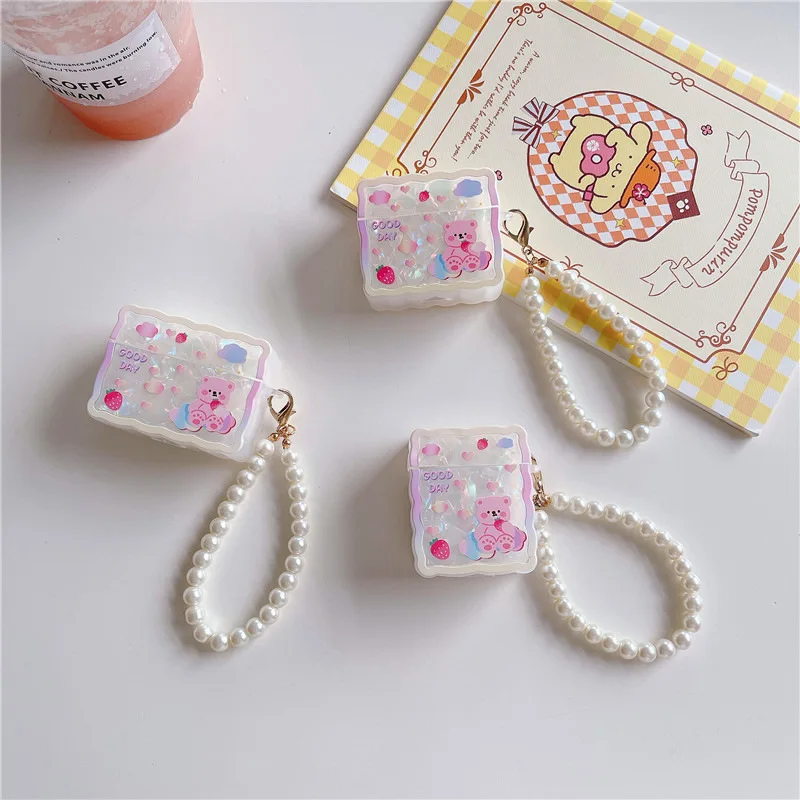 

Shell Pattern Strawberry Bear Case for AirPods 1 / 2 / 3 Pro Case Cover TWS Bluetooth Earbuds Accessories Protective Case Cover
