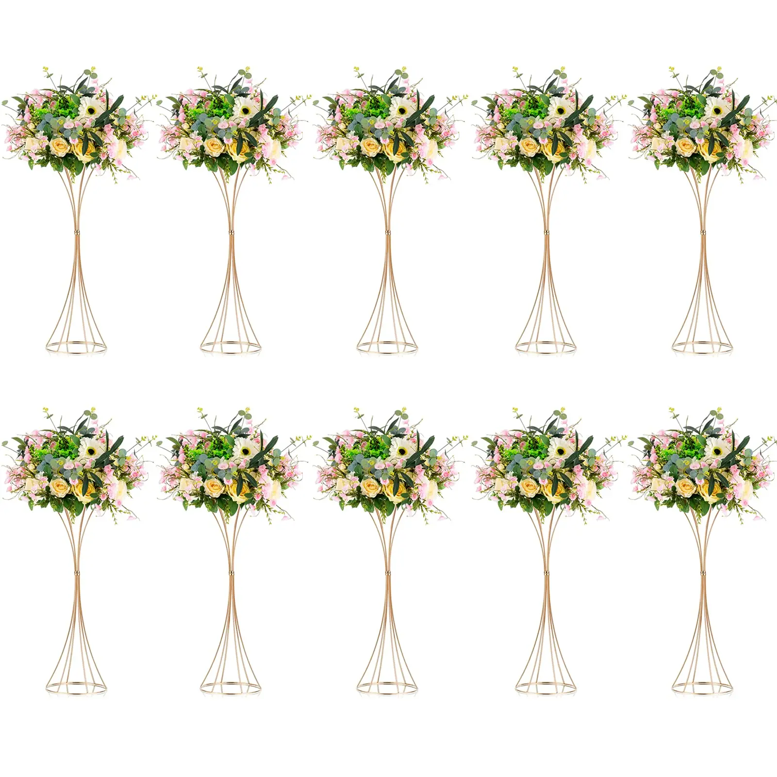 

10 Pcs Metal Flower Trumpet Vase 80cm Tall Gold Vase, Wedding Centerpieces for Tables, Artificial Arrangement Flower Stand for