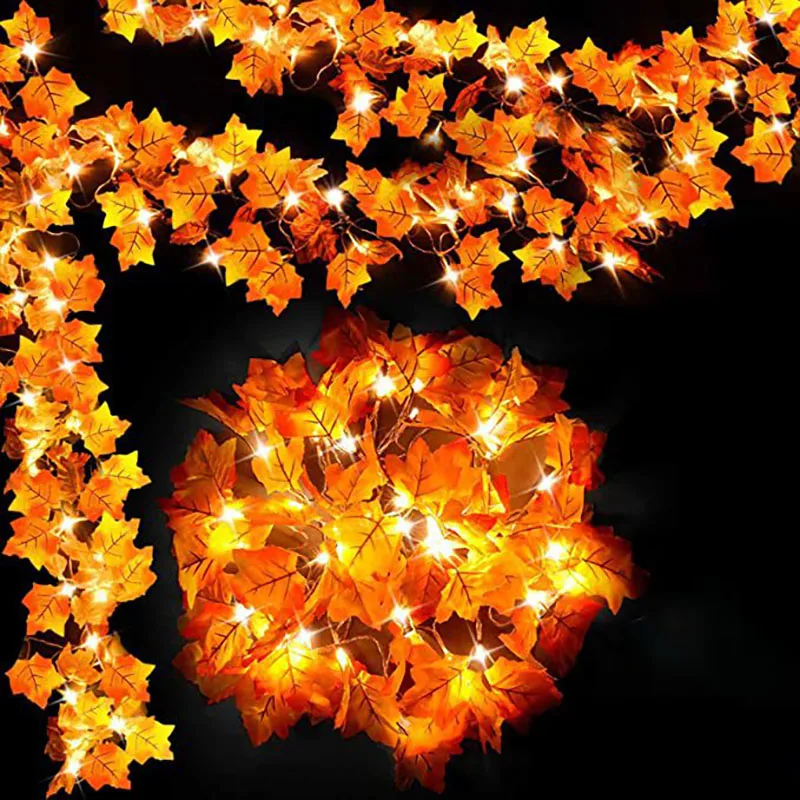 

2PC 3/6M Artificial Maple Leaf Leaves LED Light String Fall Decor Fairy Garland Autumn Thanksgiving Home Indoor Outdoor Decor