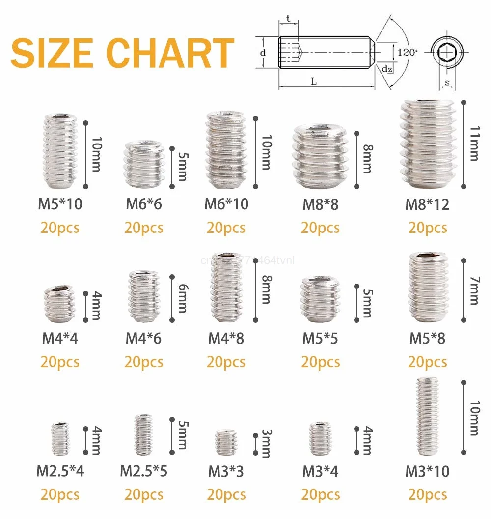 300P M2.5/M3/M4/M5/M6/M8 Шестигранная головка из нержавеющей стали набор болтов в