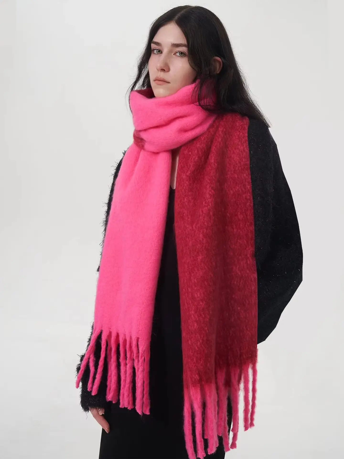 Новинка Осень-зима теплый двухцветный имитационный кашемировый шарф для женщин