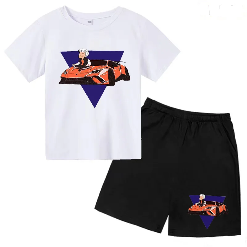 2023 New Products Children's Suit Cotton Goods A4 Lamba Cartoon Fun T-shirt Shorts Baby Boys Cool Summer Casual Top Girls Clothe
